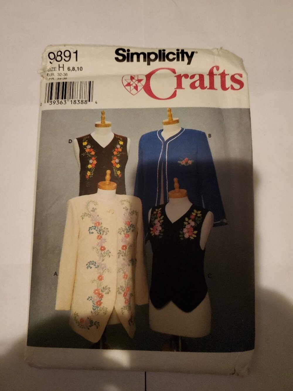 SIMPLICITY CRAFTS 9891 MISSES JACKET VEST 13 PIECES SIZE H PATTERN